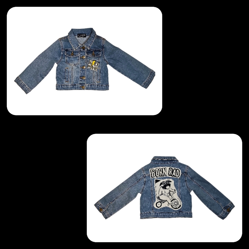 Wee Monster “Born Rad / Kid Power” Toddler Kids' Denim Jacket – Size 2 – Unisex